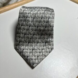 Chez Roff New York 100‎ Silk Handmade Mens Tie Silver Black Geometric Pattern